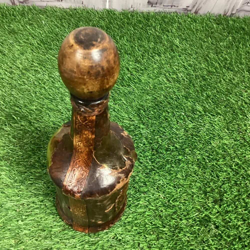 Vintage Leather Wrapped Wine Bottle Italy